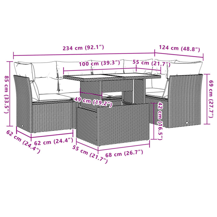 Set mobilier de grădină cu perne, 6 piese, negru, poliratan WALTI