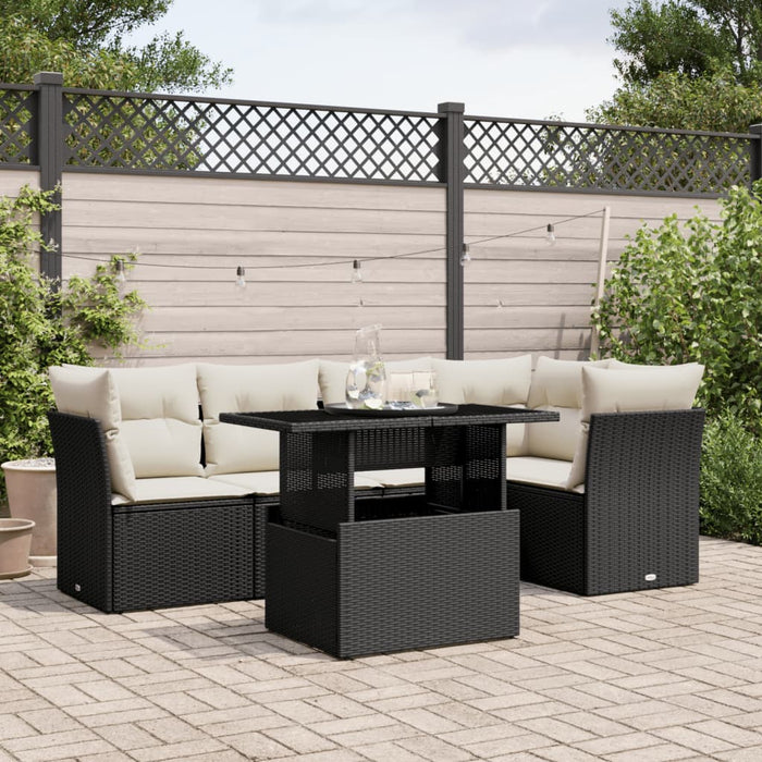 Set mobilier de grădină cu perne, 6 piese, negru, poliratan WALTI