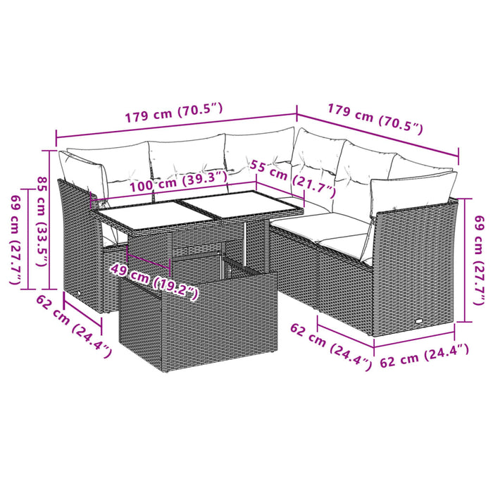 Set mobilier de grădină cu perne, 6 piese, negru, poliratan WALTI