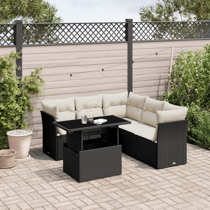 Set mobilier de grădină cu perne, 6 piese, negru, poliratan WALTI