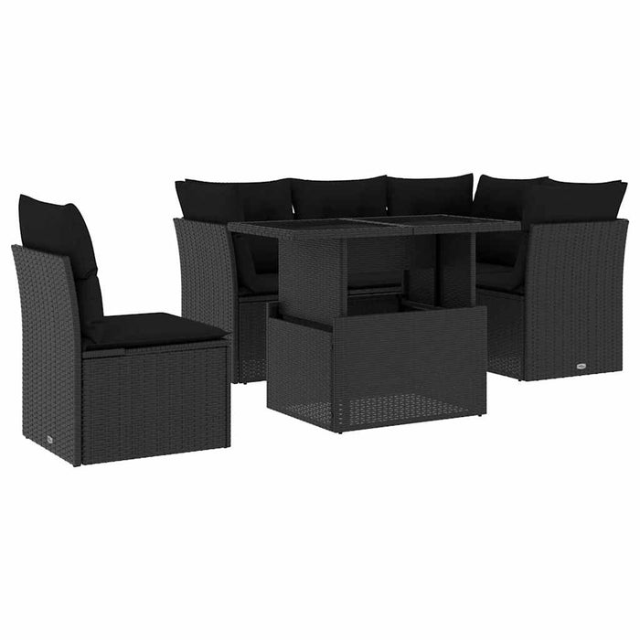 Set mobilier de grădină cu perne, 6 piese, negru, poliratan - WALTI WALTI