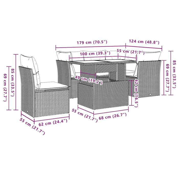 Set mobilier de grădină cu perne, 6 piese, negru, poliratan - WALTI WALTI