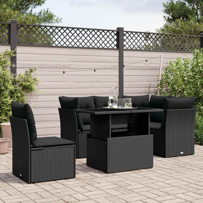 Set mobilier de grădină cu perne, 6 piese, negru, poliratan - WALTI WALTI