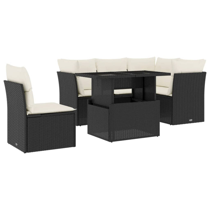 Set mobilier de grădină cu perne, 6 piese, negru, poliratan WALTI