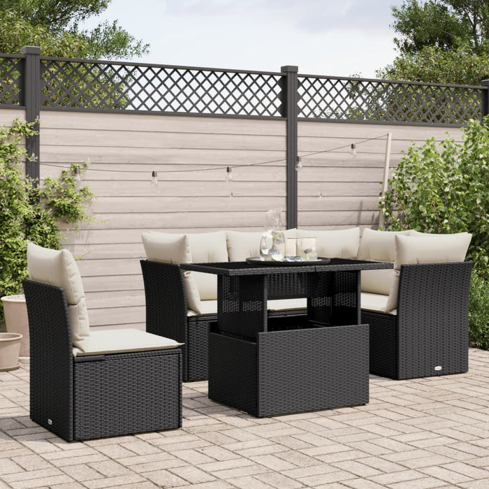 Set mobilier de grădină cu perne, 6 piese, negru, poliratan WALTI