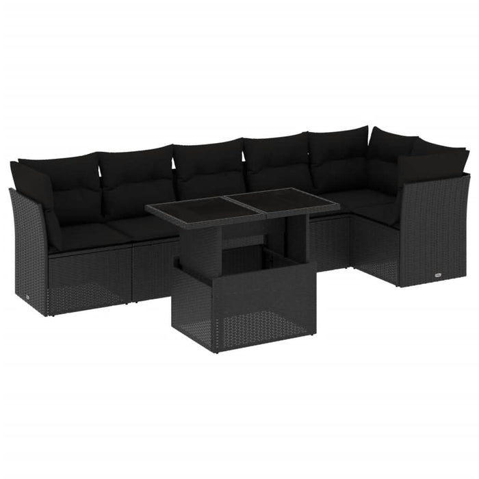 Set canapele de grădină cu perne, 7 piese, negru, poliratan - WALTI WALTI