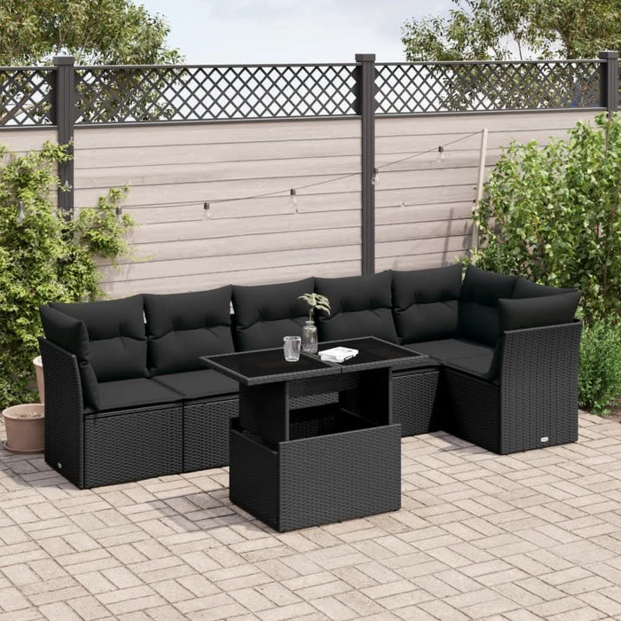 Set canapele de grădină cu perne, 7 piese, negru, poliratan - WALTI WALTI