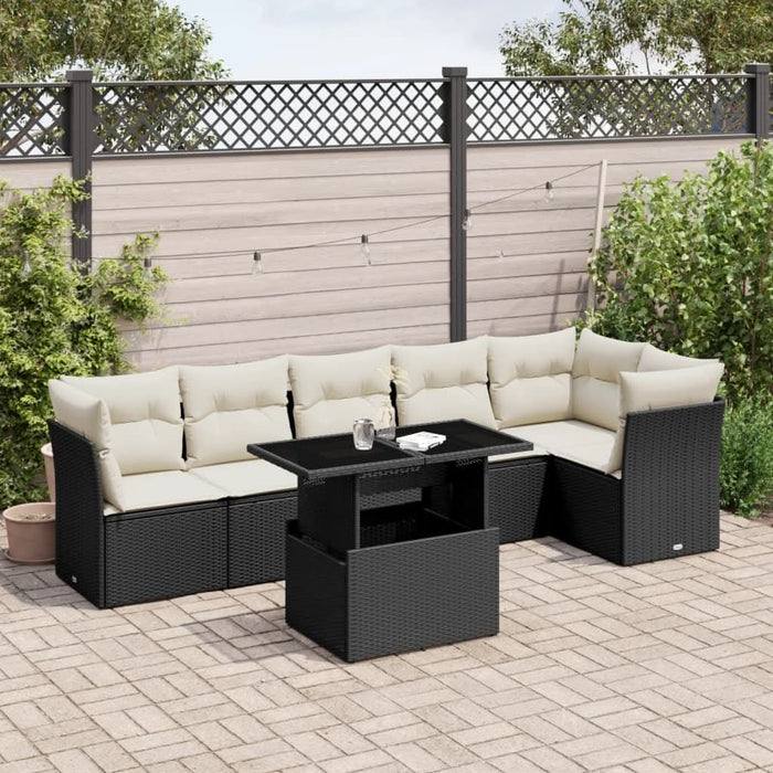 Set canapele de grădină cu perne, 7 piese, negru, poliratan - WALTI WALTI