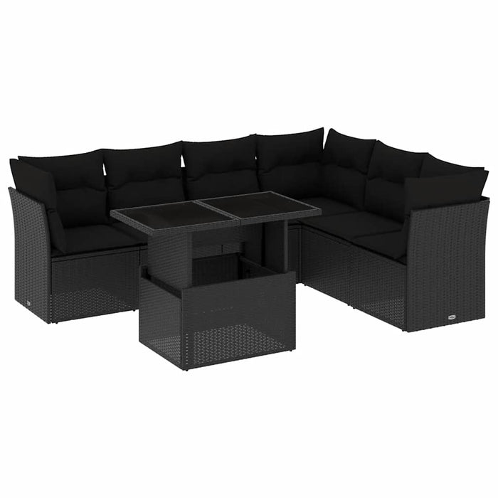 Set canapele de grădină cu perne, 7 piese, negru, poliratan - WALTI WALTI