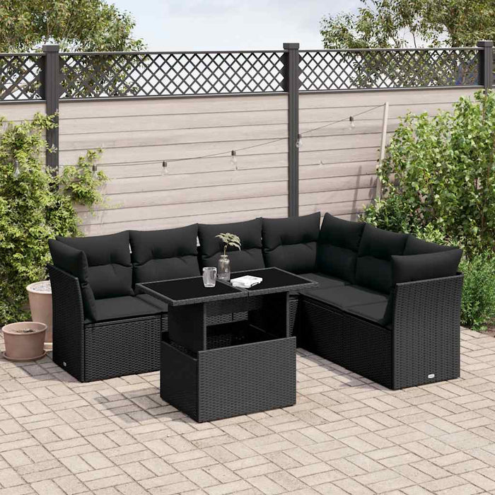 Set canapele de grădină cu perne, 7 piese, negru, poliratan - WALTI WALTI