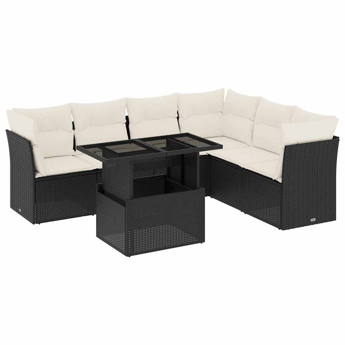 Set canapele de grădină cu perne, 7 piese, negru, poliratan - WALTI WALTI