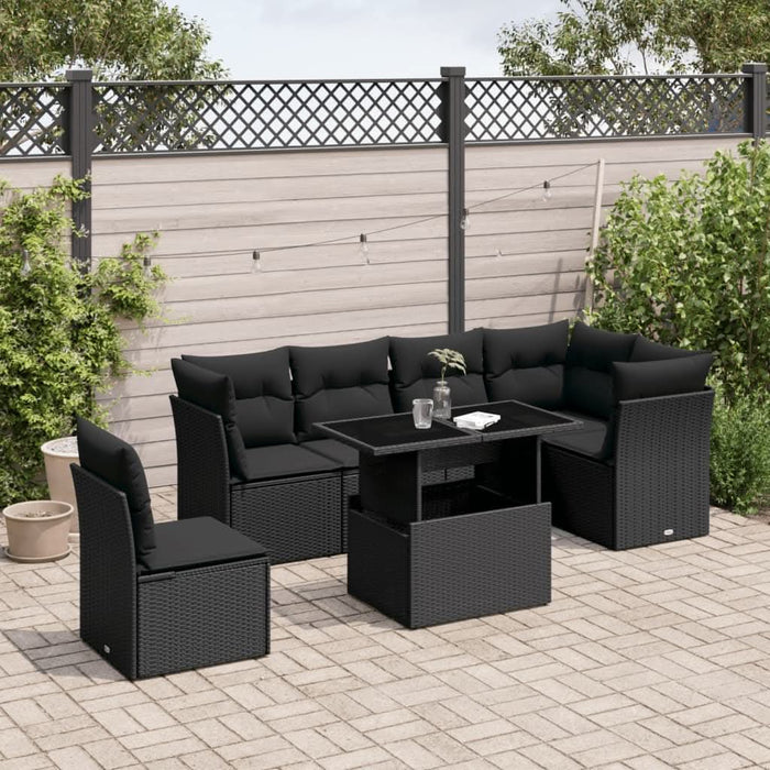 Set canapele de grădină cu perne, 7 piese, negru, poliratan - WALTI WALTI