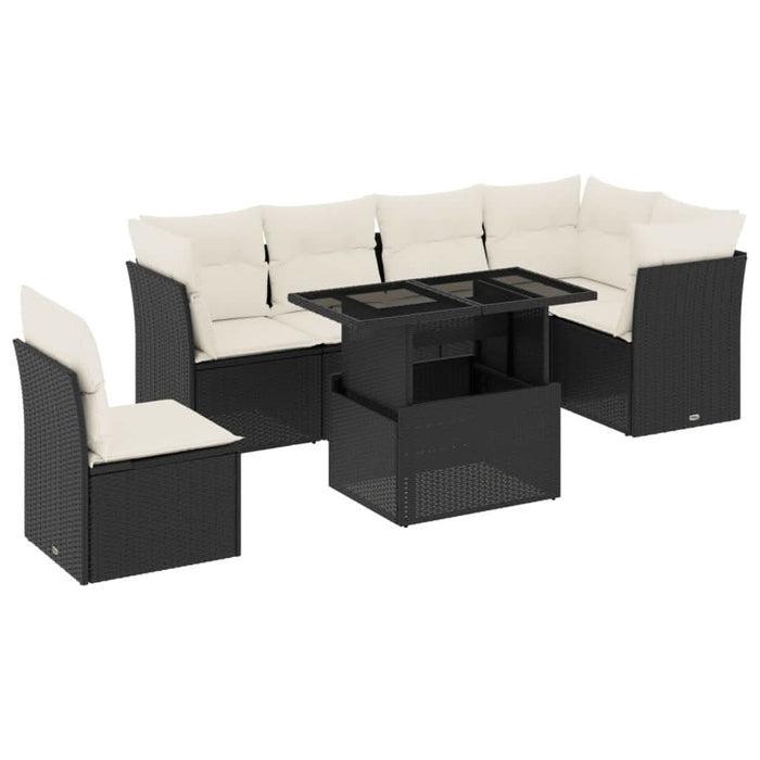 Set canapele de grădină cu perne, 7 piese, negru, poliratan - WALTI WALTI