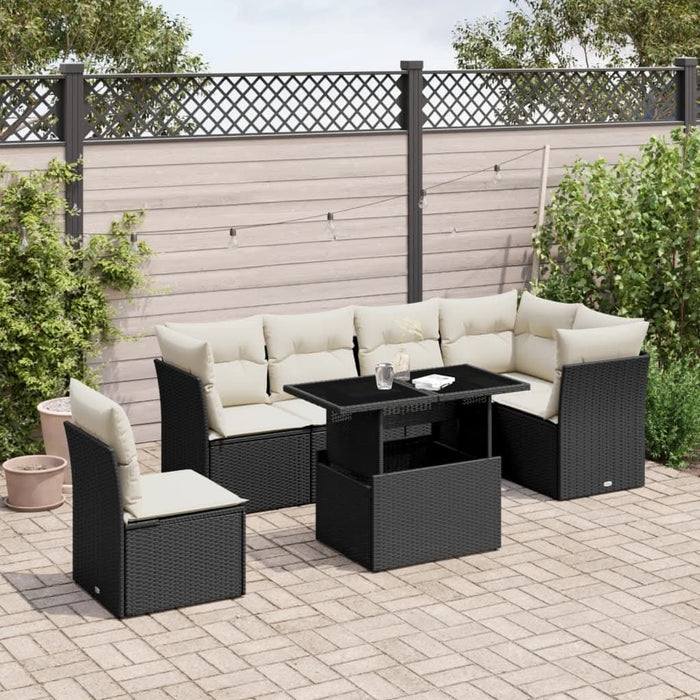 Set canapele de grădină cu perne, 7 piese, negru, poliratan - WALTI WALTI