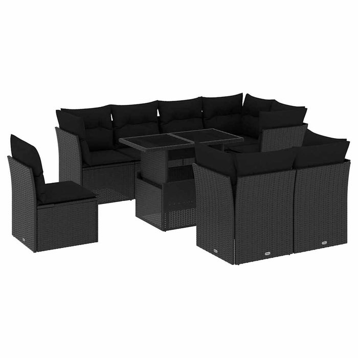 Set mobilier de grădină cu perne, 9 piese, negru, poliratan - WALTI WALTI