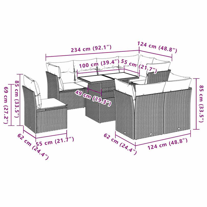 Set mobilier de grădină cu perne, 9 piese, negru, poliratan - WALTI WALTI