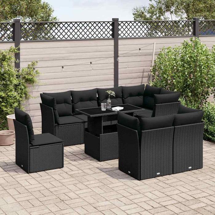 Set mobilier de grădină cu perne, 9 piese, negru, poliratan - WALTI WALTI