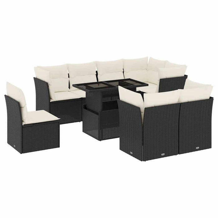 Set mobilier de grădină cu perne, 9 piese, negru, poliratan - WALTI WALTI