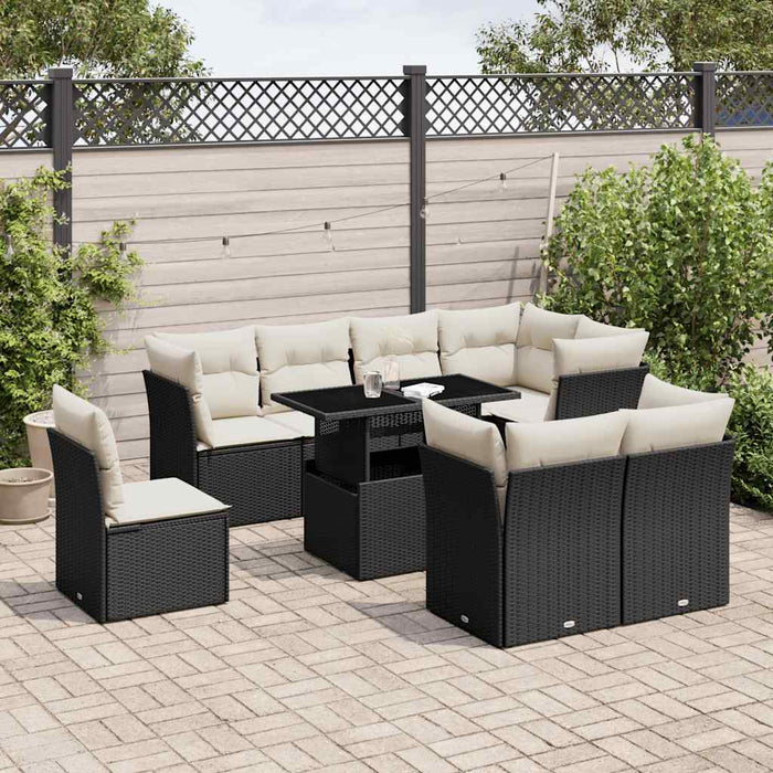 Set mobilier de grădină cu perne, 9 piese, negru, poliratan - WALTI WALTI