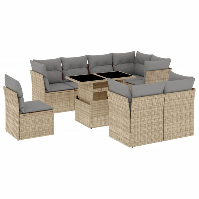 Set canapele de grădină, 9 piese, cu perne, bej, poliratan - WALTI WALTI