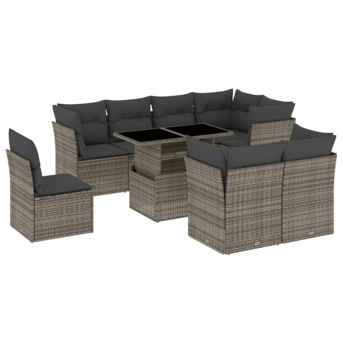 Set canapele de grădină, 9 piese, cu perne, gri, poliratan - WALTI WALTI