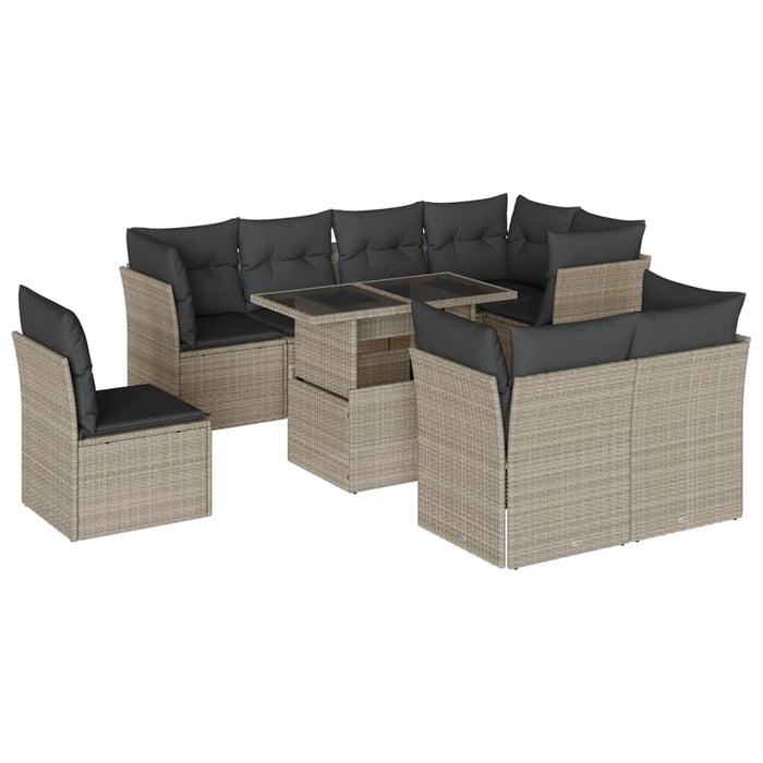 Set canapele de grădină cu perne, 9 piese gri deschis poliratan WALTI