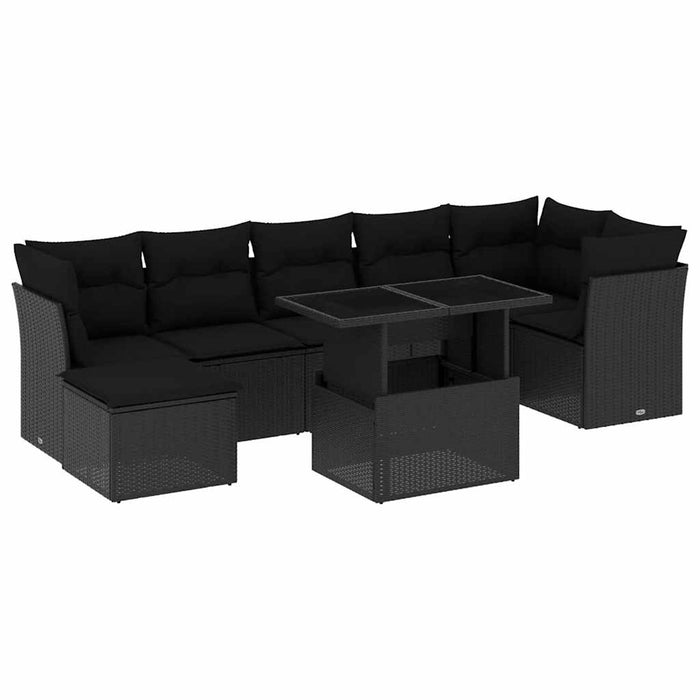 Set mobilier de grădină cu perne, 8 piese, negru, poliratan - WALTI WALTI