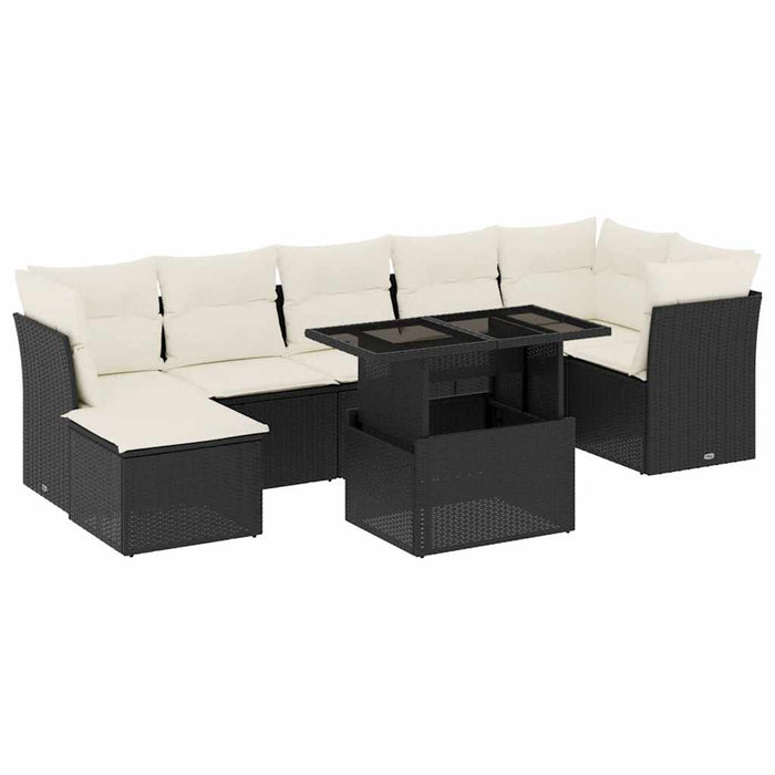 Set mobilier de grădină cu perne, 8 piese, negru, poliratan - WALTI WALTI