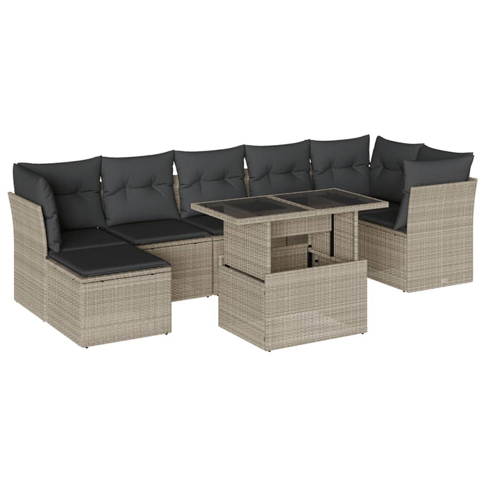 Set mobilier de grădină cu perne, 8 piese gri deschis poliratan WALTI