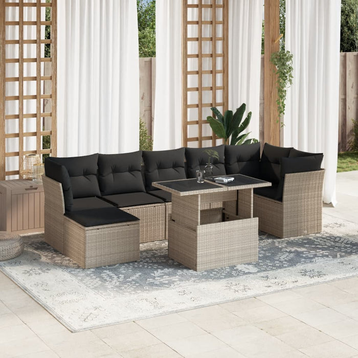 Set mobilier de grădină cu perne, 8 piese gri deschis poliratan WALTI
