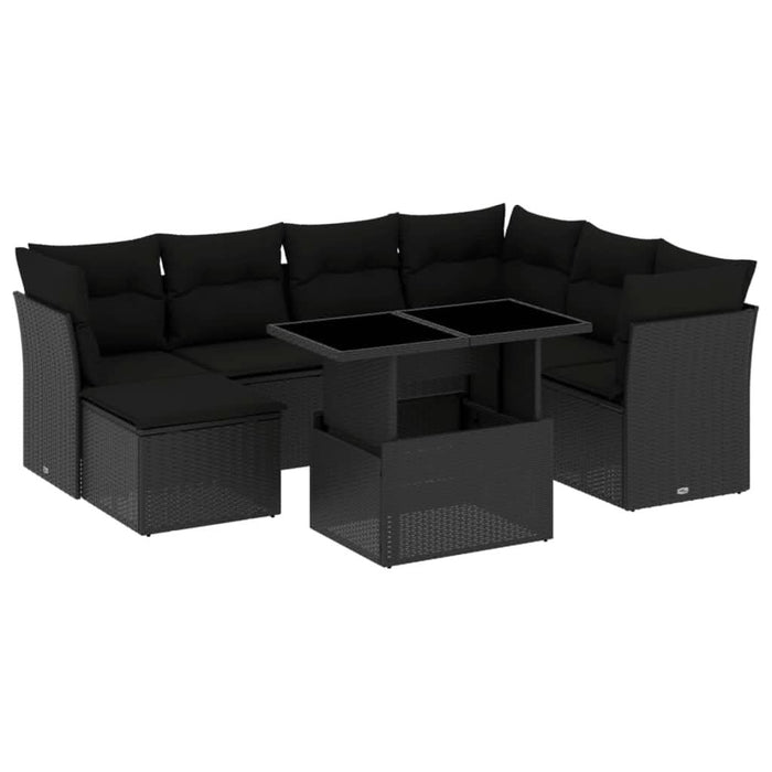 Set mobilier de grădină cu perne, 8 piese, negru, poliratan - WALTI WALTI