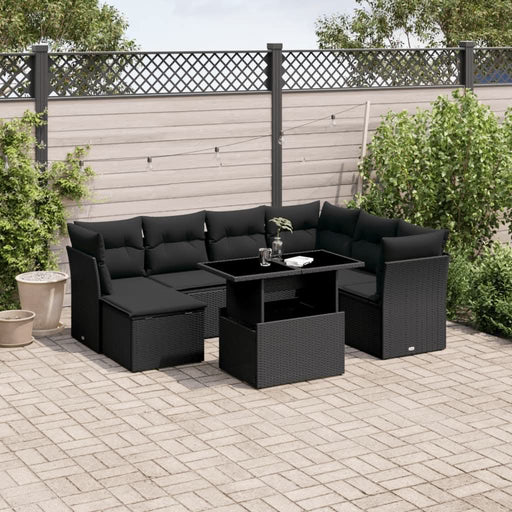 Set mobilier de grădină cu perne, 8 piese, negru, poliratan - WALTI WALTI