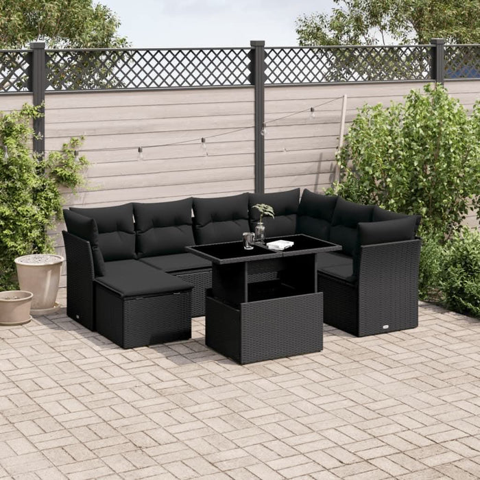 Set mobilier de grădină cu perne, 8 piese, negru, poliratan - WALTI WALTI