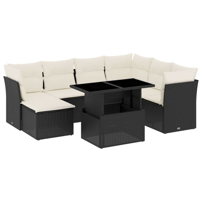 Set mobilier de grădină cu perne, 8 piese, negru, poliratan - WALTI WALTI