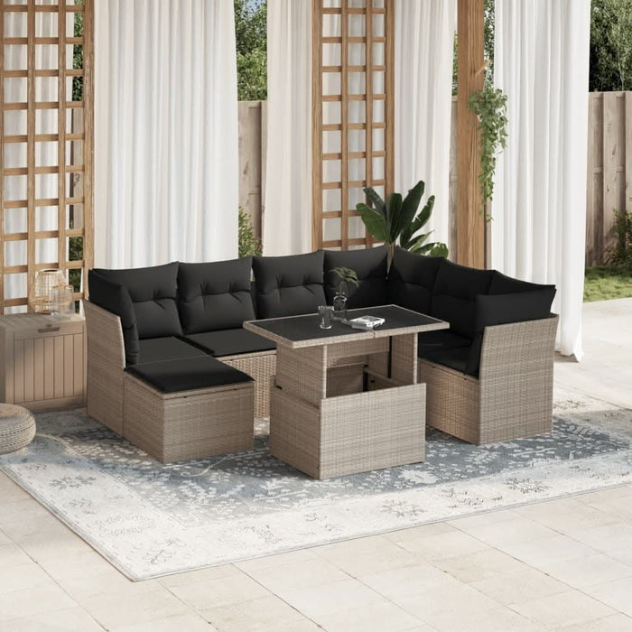 Set mobilier de grădină cu perne, 8 piese gri deschis poliratan - WALTI WALTI