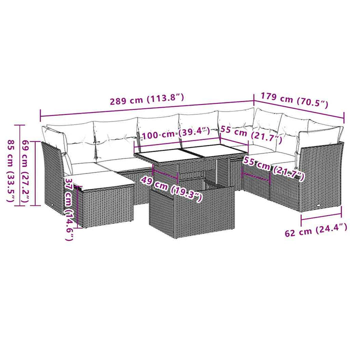 Set mobilier de grădină cu perne, 9 piese, negru, poliratan - WALTI WALTI