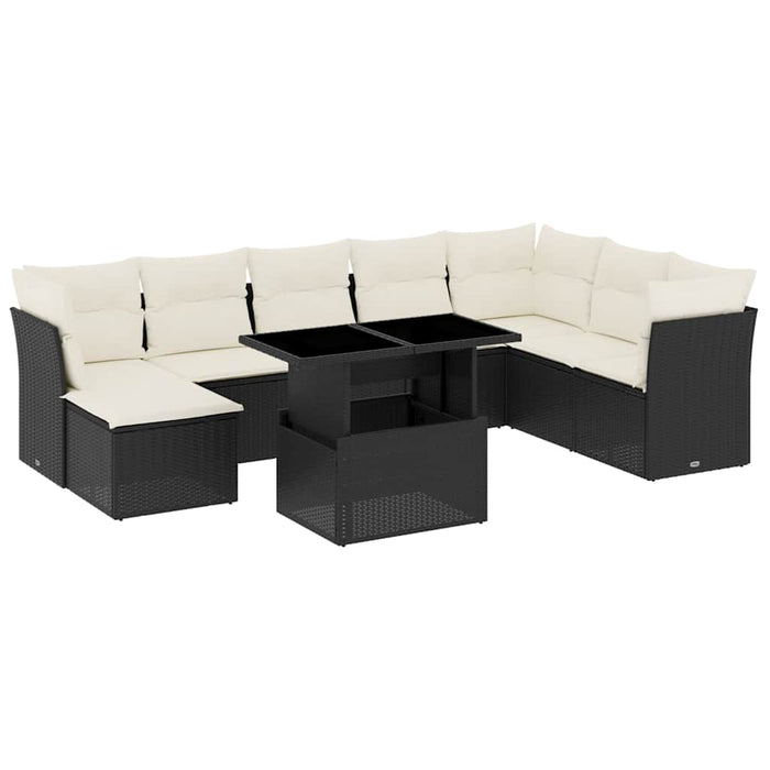 Set mobilier de grădină cu perne, 9 piese, negru, poliratan WALTI