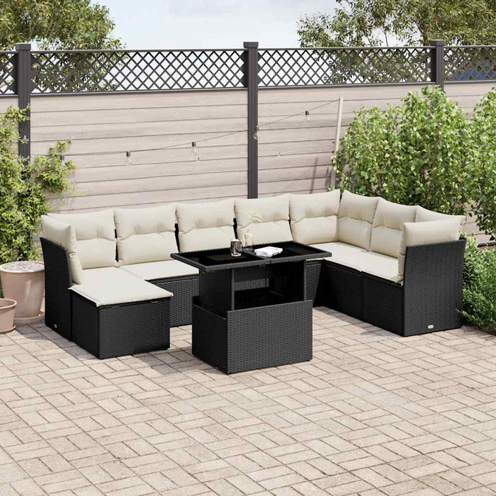 Set mobilier de grădină cu perne, 9 piese, negru, poliratan WALTI