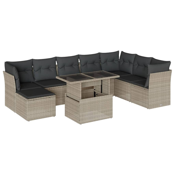 Set canapele de grădină cu perne, 9 piese gri deschis poliratan WALTI