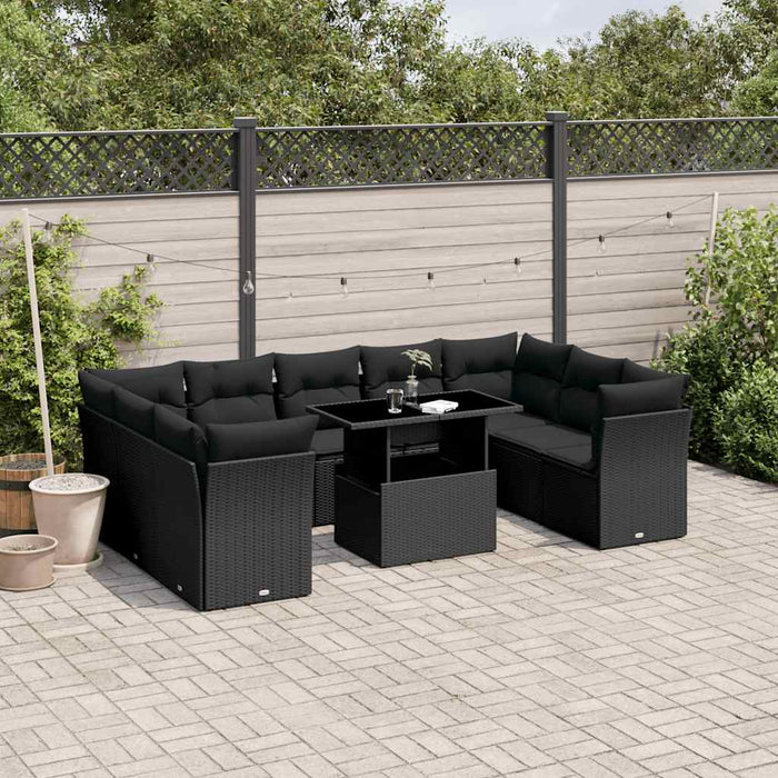 Set canapele de grădină cu perne, 10 piese, negru, poliratan - WALTI WALTI