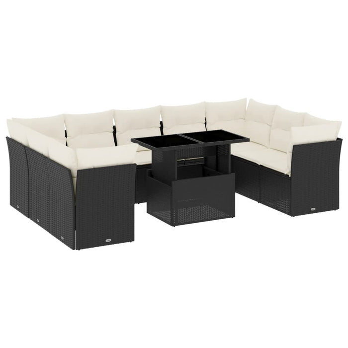 Set canapele de grădină cu perne, 10 piese, negru, poliratan - WALTI WALTI