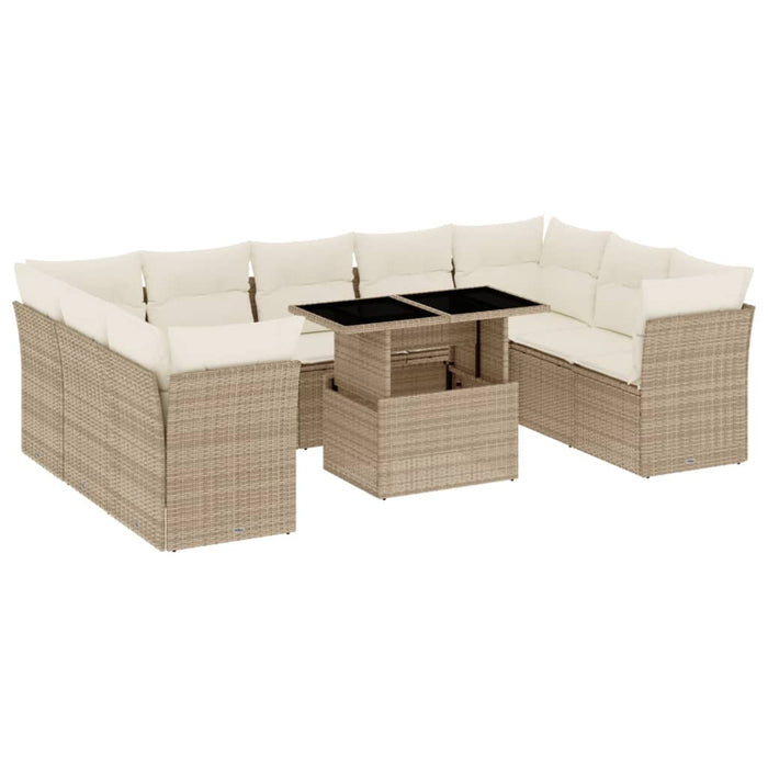 Set canapele de grădină cu perne, 10 piese, bej, poliratan WALTI