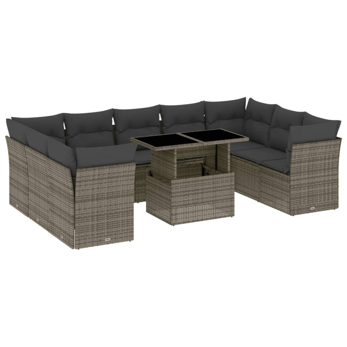 Set mobilier de grădină cu perne, 10 piese, gri, poliratan WALTI