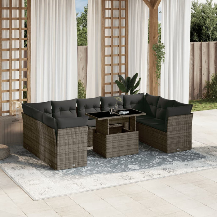 Set mobilier de grădină cu perne, 10 piese, gri, poliratan WALTI