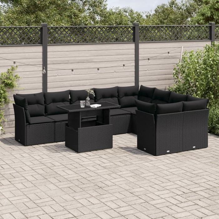 Set canapele de grădină cu perne, 10 piese, negru, poliratan - WALTI WALTI