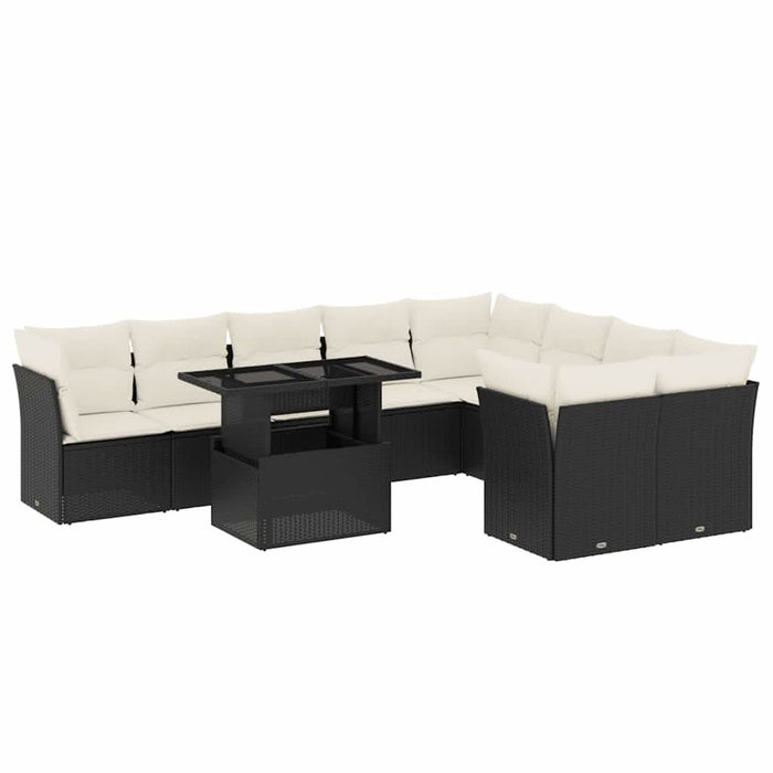 Set canapele de grădină cu perne, 10 piese, negru, poliratan - WALTI WALTI