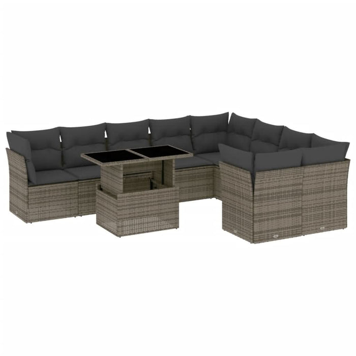 Set mobilier de grădină cu perne, 10 piese, gri, poliratan - WALTI WALTI