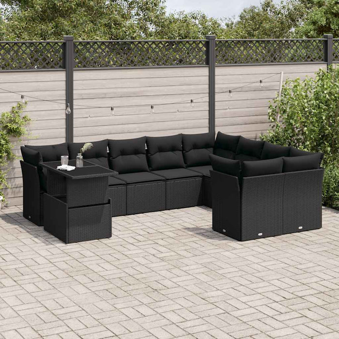 Set canapele de grădină cu perne, 10 piese, negru, poliratan WALTI