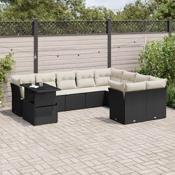 Set canapele de grădină cu perne, 10 piese, negru, poliratan - WALTI WALTI