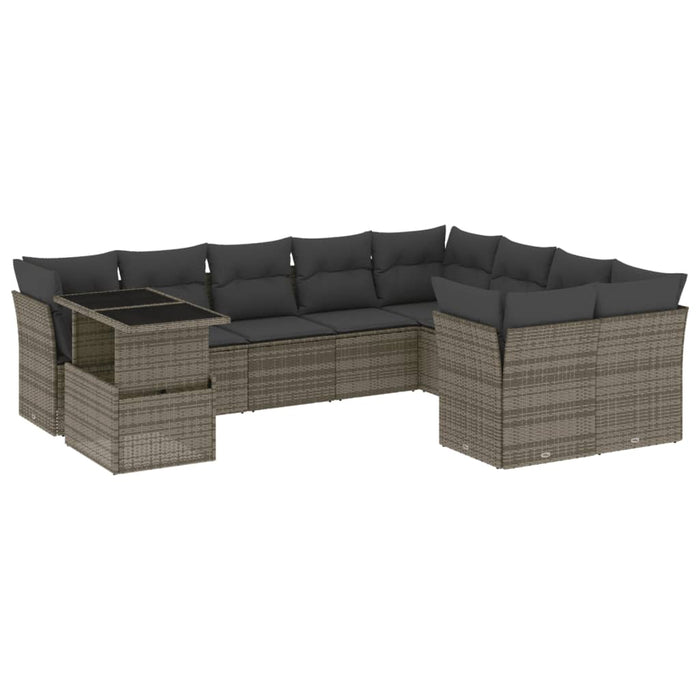 Set mobilier de grădină cu perne, 10 piese, gri, poliratan WALTI